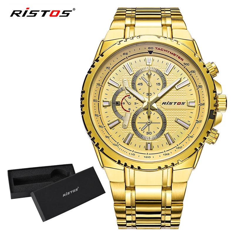 2018 Мужские кварцевые часы RISTOS из нержавеющей стали Reloj Masculino Hombre спортивные