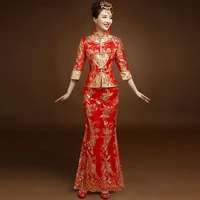 red traditional chinese style bride wedding dresses embroidery cheongsam gown robe party evening dress marry qipao vestido s xxl