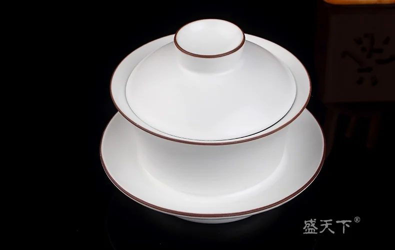 Jingdezhen Ding Kiln матовый белый коричневый обод белый керамический гайвань Gongfu заваривание чая чашка Gaiwan 160 мл керамический Tureen три чаши
