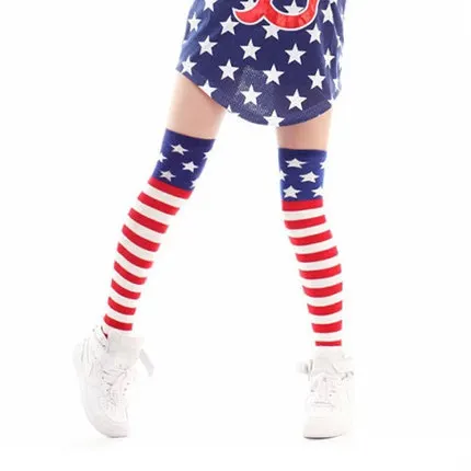 

The American Flag Stripes Pentagram Stockings Girls Hip-Hop Jazz Over The Knee Stockings Cotton Pantyhose Stocking