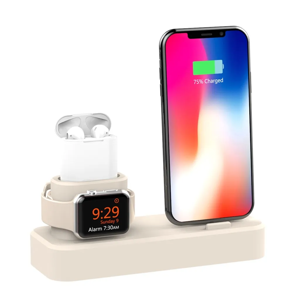 3 в 1 зарядная док-станция держатель для iPhone XS XR 8 8 Plus 7 6 силиконовая зарядная подставка Док-станция для Apple watch 4 3 2 для Airpods - Цвет: White