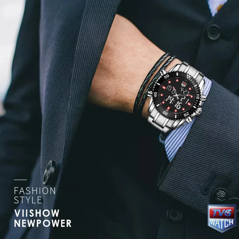 

TVG Mens Watches Top Brand Luxury Fashion High Quality Full Steel Waterproof Sport Watch LED Digital Watch Men relogio masculino