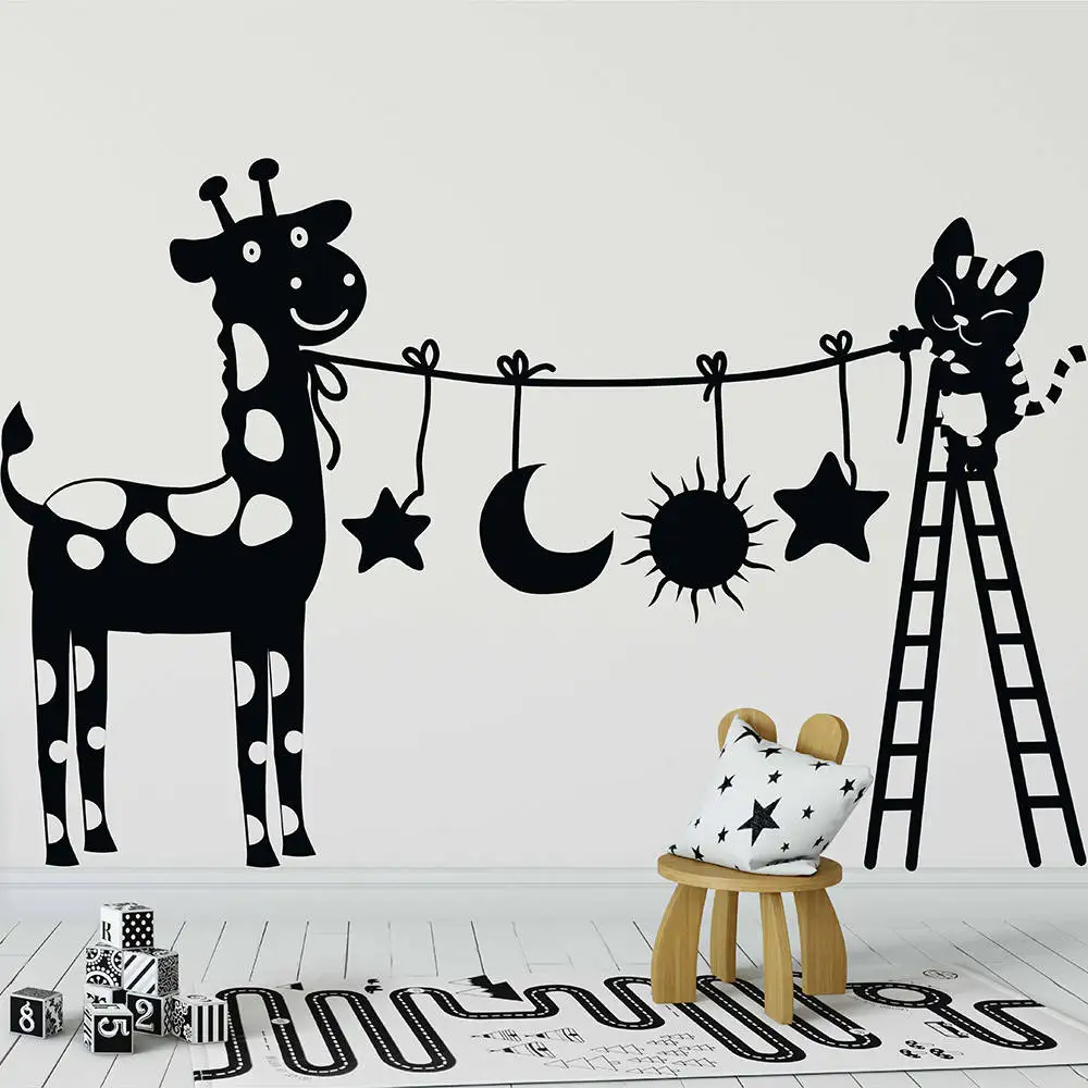 Cute Cats And Cattle Home Decoration Cute Cats with ladder Wall Sticker Vinyl Art Removable Poster Mural Beauty Decals W45