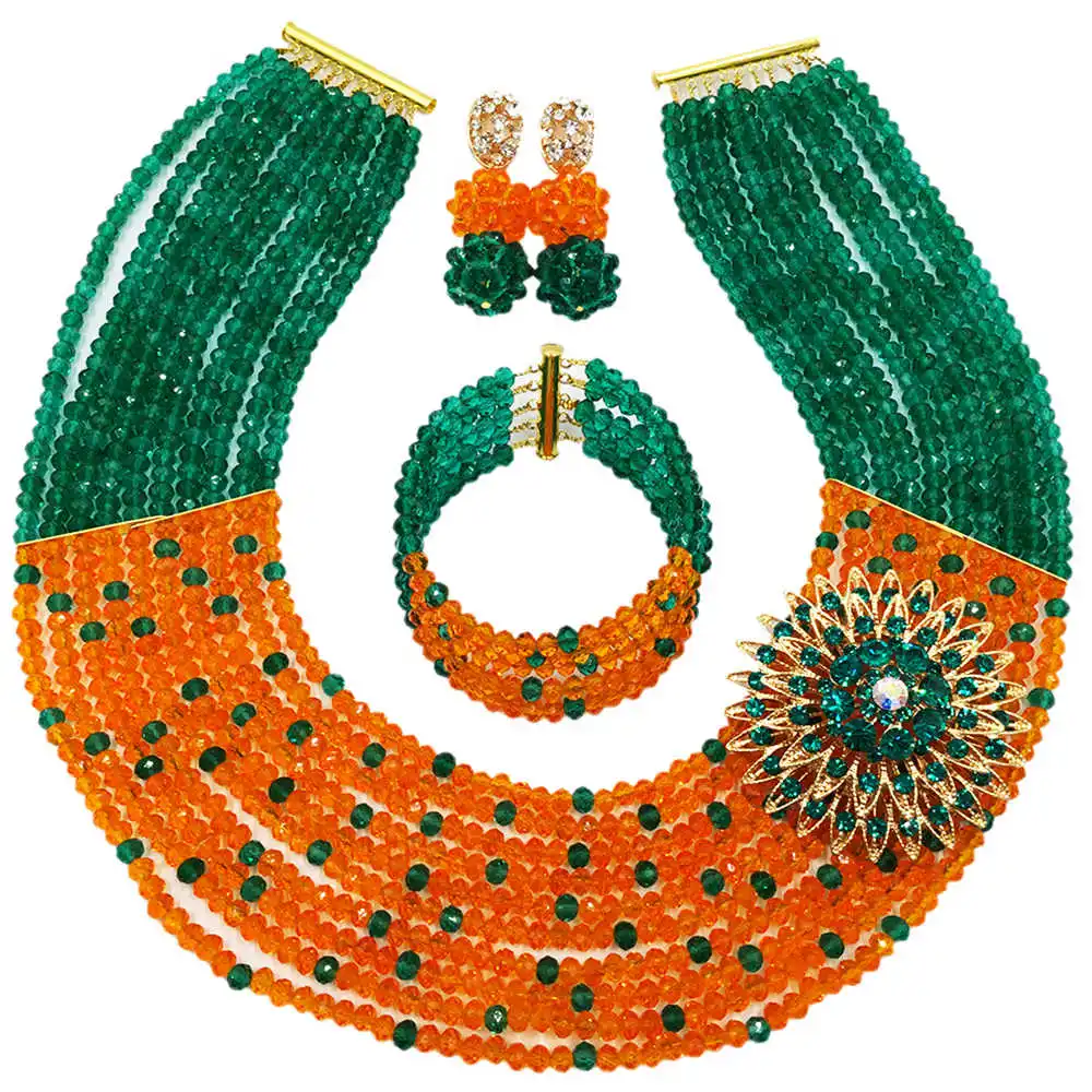 Бирюзовый зеленый армейский и оранжевый Африканские свадебные бусы нигерийский