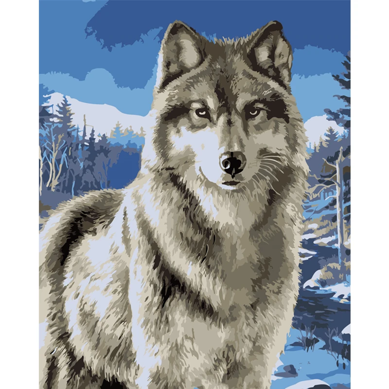 Набор для рисования по номерам на холсте снег волк горы животные 40 х50 см | Дом и