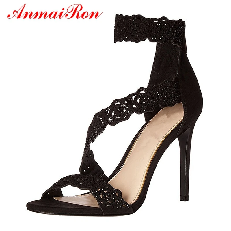 

ANMAIRON PU Women Fashion High Heel Sandals Basic Casual Zip Women Sandals Summer 2019 High Heel Size 34-43 LY862