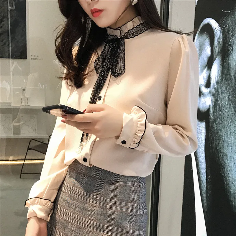 Новые летние женские шифоновые блузки для офиса бежевые однотонные Женские топы