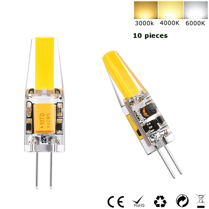 10 шт. G4 Светодиодные лампы 12 В COB AC DC 2 Вт лампе Luz Bombillas 1505 3000K 4000K заменить 30