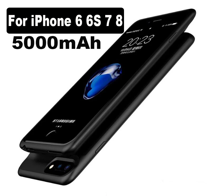 Чехол для аккумулятора 5000/7000 мАч для iphone 6 Plus 6s 7 8 Plus power Bank Charing чехол для iphone 6 6s 7 8 чехол для аккумулятора s зарядное устройство - Цвет: For 6 6S 7 8-Black