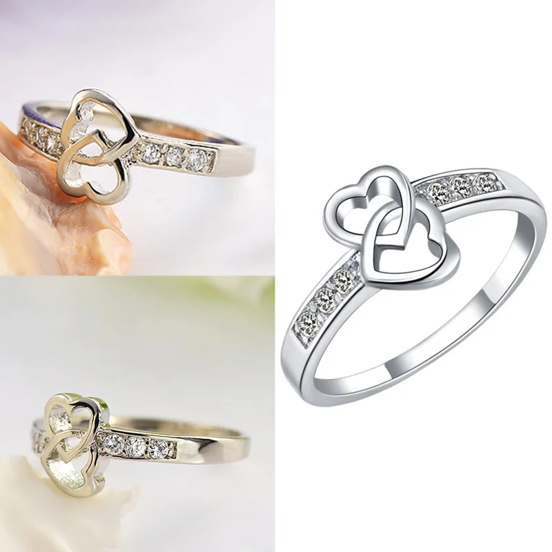 Леди блокировки сердце кольцо со стразами Обручение обручальное Свадебные