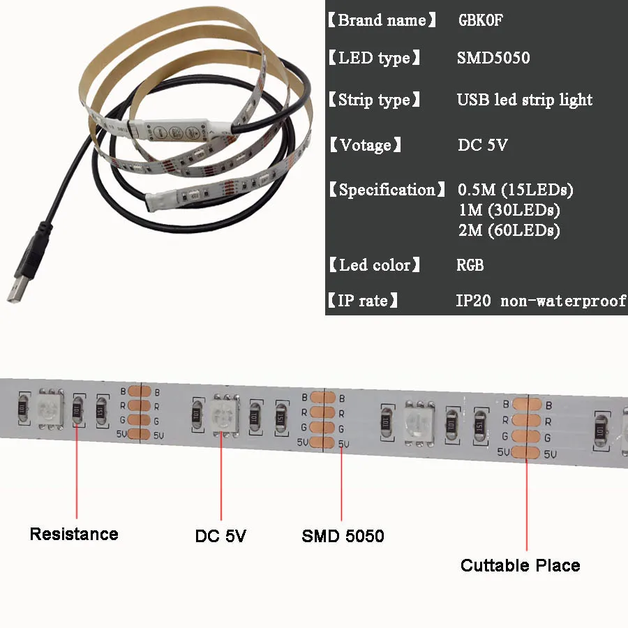 USB Светодиодные ленты 5050 RGB ТВ Задний план Освещение комплект cuttable с 17key rf