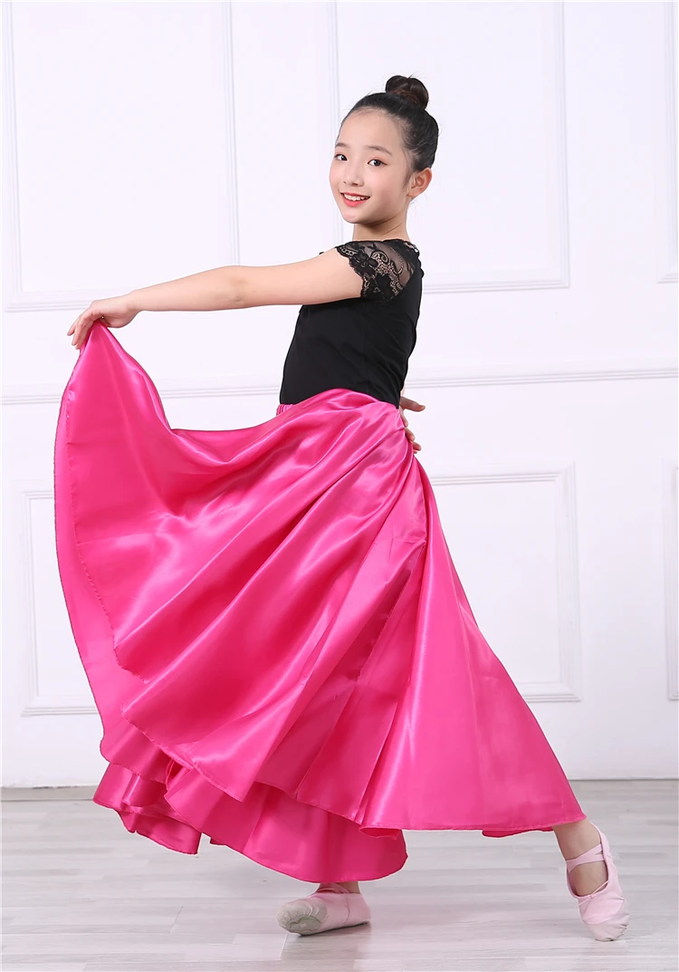 Атласная, шелковая, гладкая, цыганская, детская, для девочек, для фламенко, юбка для танцев, Восточная Индия, Одежда для танцев, испанские бальные костюмы