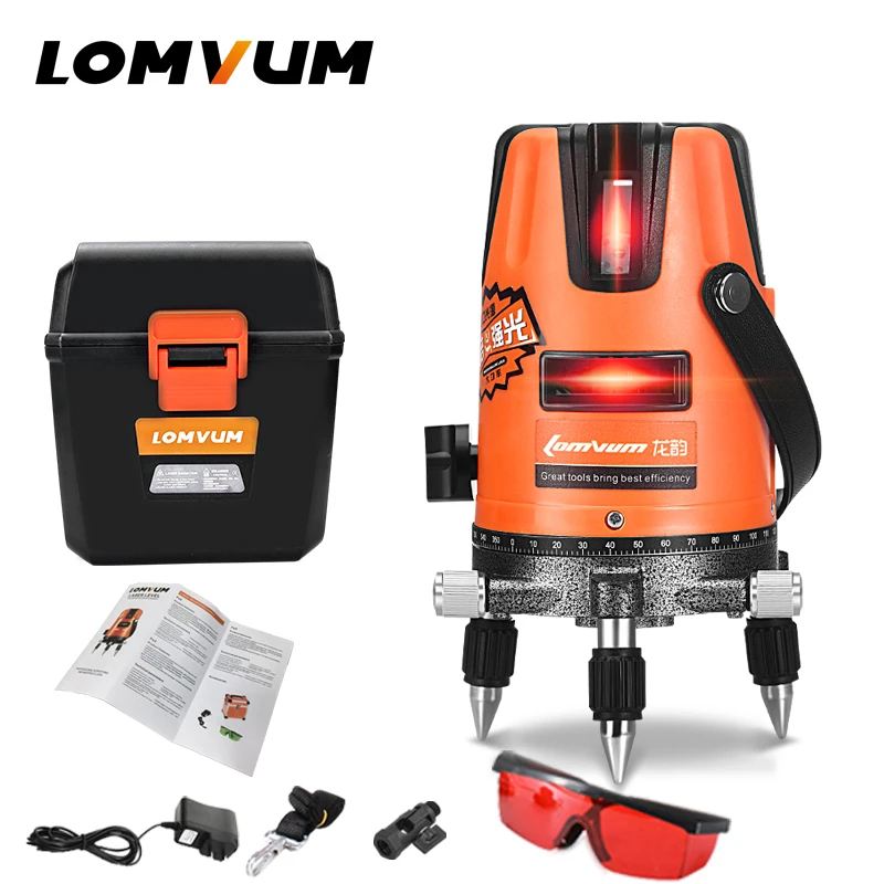 LOMVUM 5 линий 6 очков открытый красный лазерный уровень nivel штатив 360 Поворотный