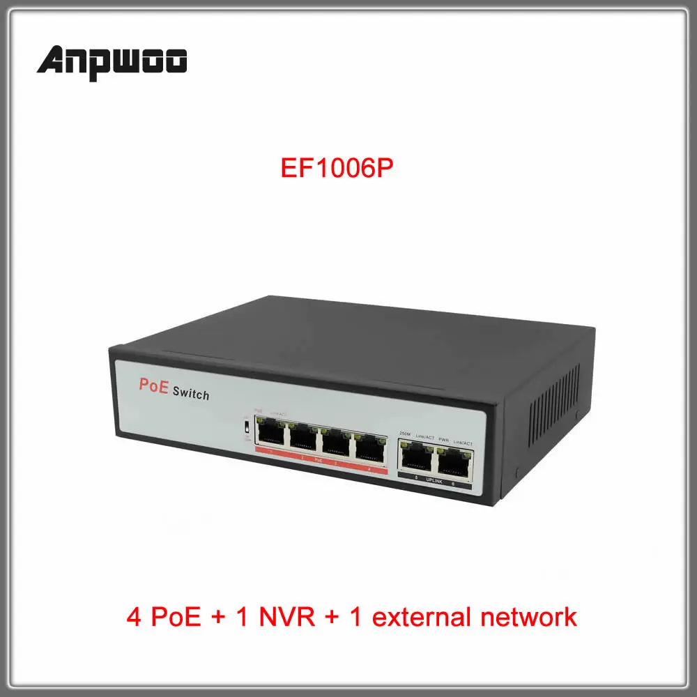Anpwoo EF1006P/10 P 250 м 6/10 портов 4/8 * PoE + 1 NVR Внешняя сеть выключатель инъектор питания