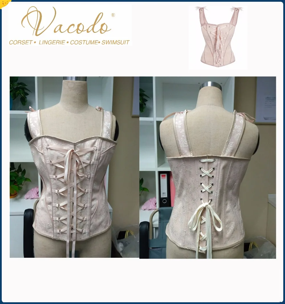 Популярные розовый бежевый Хлопок Талия Cincher Винтаж Вдохновленный Overbust с Угловой