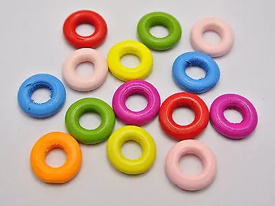 

100 Mixed Bright Color Round Ring Wood Beads 15mm ~Wooden Ring Beads