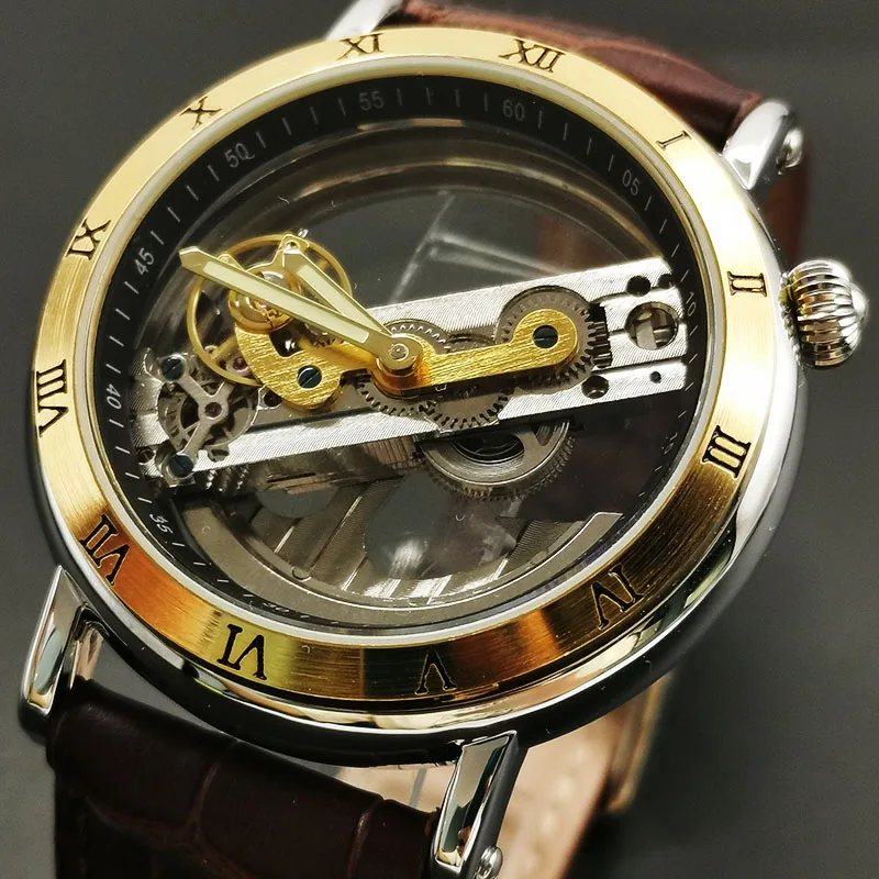 Прозрачные Tourbillion ручной Ветер двухсторонний серебряный корпус механические