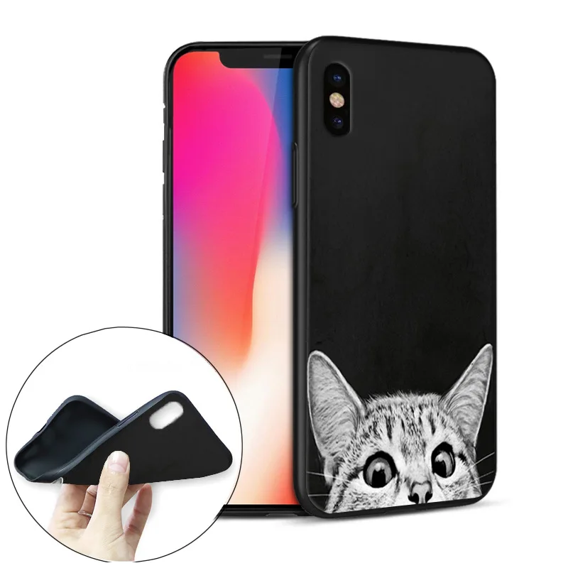 С принтом с кошкой Чехол для iPhone 8 Мягкий силиконовый чехол мобильного телефона X 6