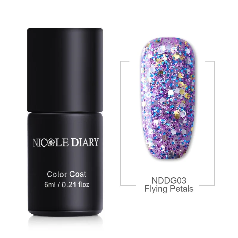 NDDG03 NICOLE DIARY 6 мл Гель-лак для ногтей Блеск 6 цветов дизайн ногтей гель лампа сверкающий маникюр Гель-лак для УФ светодиодный - Цвет: NDDG03