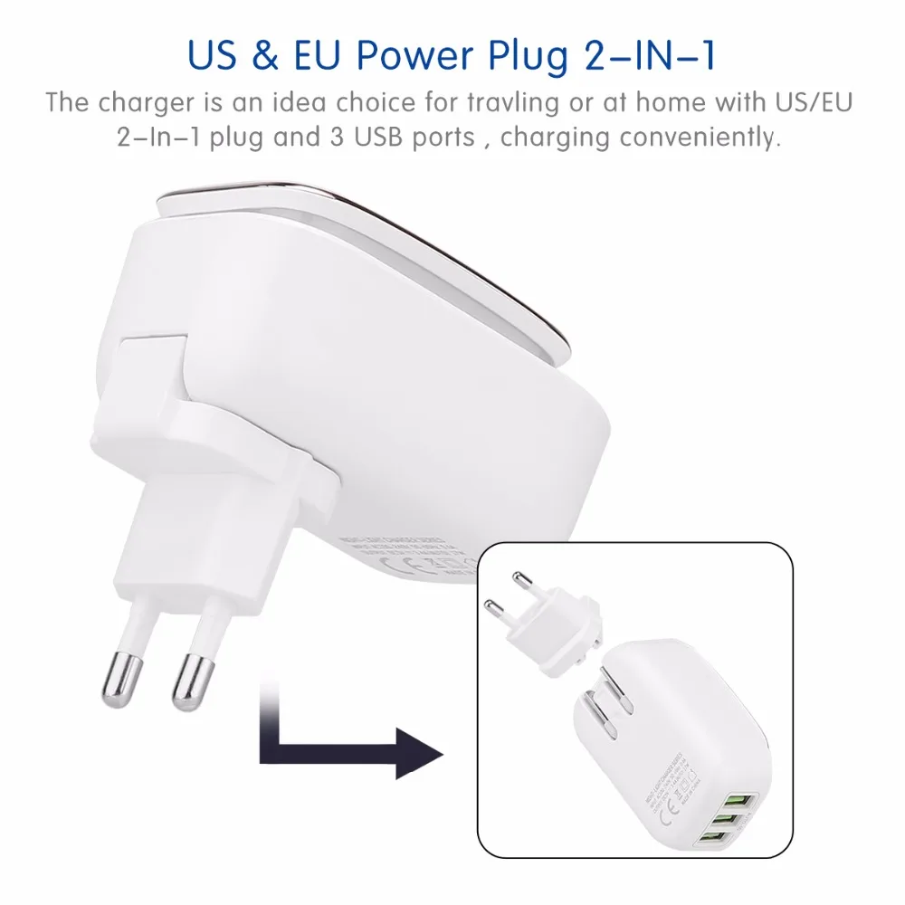 Powstro 3 портовый светодиодный usb адаптер для зарядки 5 В 4 А макс. 2 в 1 дорожный