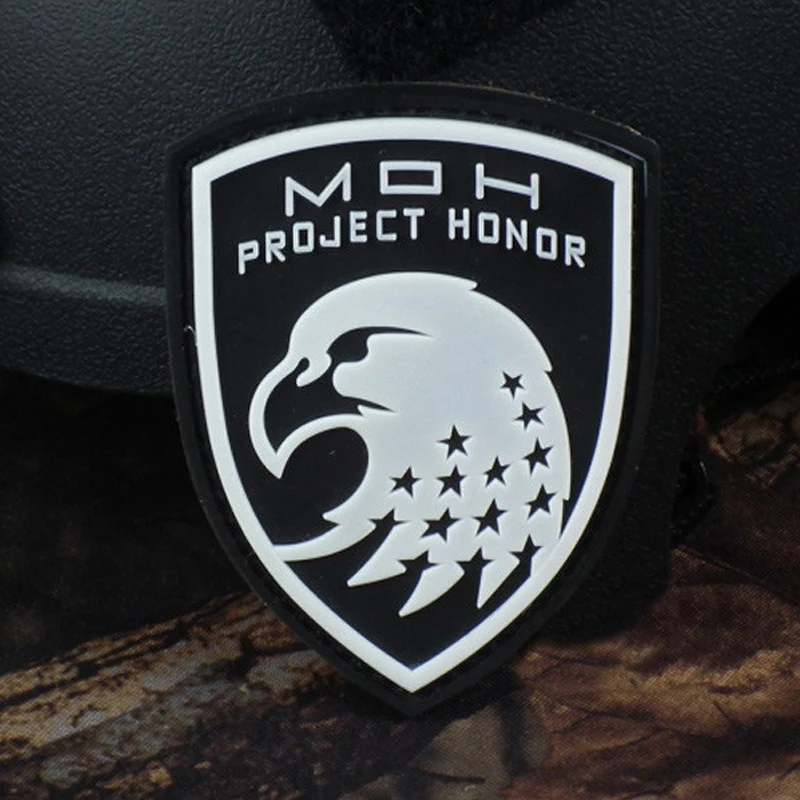 Серебристые пластыри с крючком и петлей из ПВХ резины для одежды Wolfpack Project Of Honor MOH
