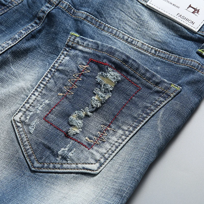 Новинка 2019 мужские Брендовые джинсовые шорты Летние повседневные Стрейчевые