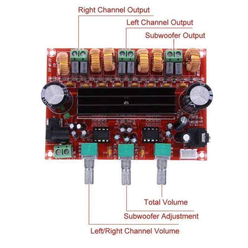 

TPA3116 2.1 Digital Audio Amplifier Board TPA3116D2 Subwoofer Speaker Amplifiers DC12V-24V 2*50W+100W