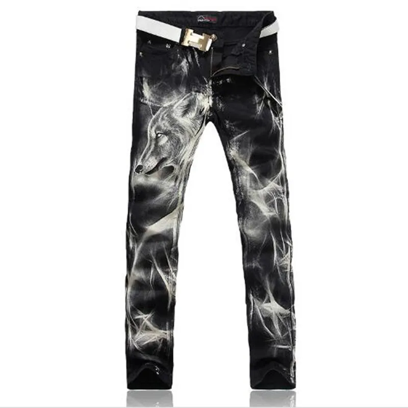 Джинсы мужские облегающие в стиле хип хоп с 3d рисунком волка|brand men jeans|men brand jeansmen