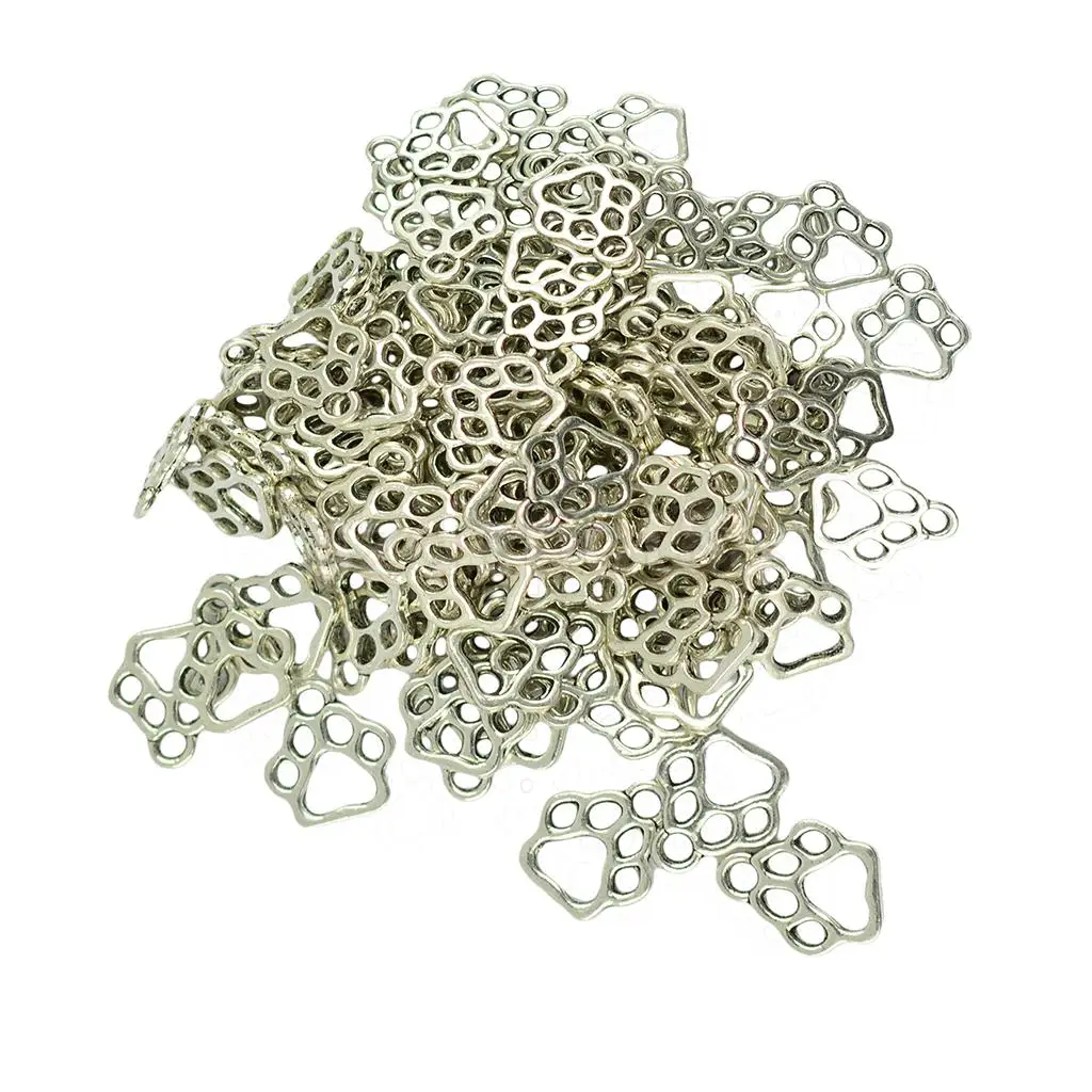 100pcs Tibetan Silver color Cute Filigree Puppy Paw Print Charms Pendant DIY Craft | Украшения и аксессуары