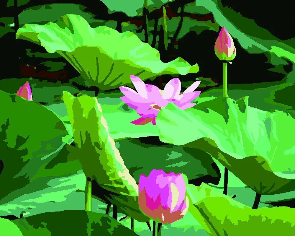 HQ водяной лилии цветок лотоса Зеленый Краски ing по номерам Акриловая ручная ed