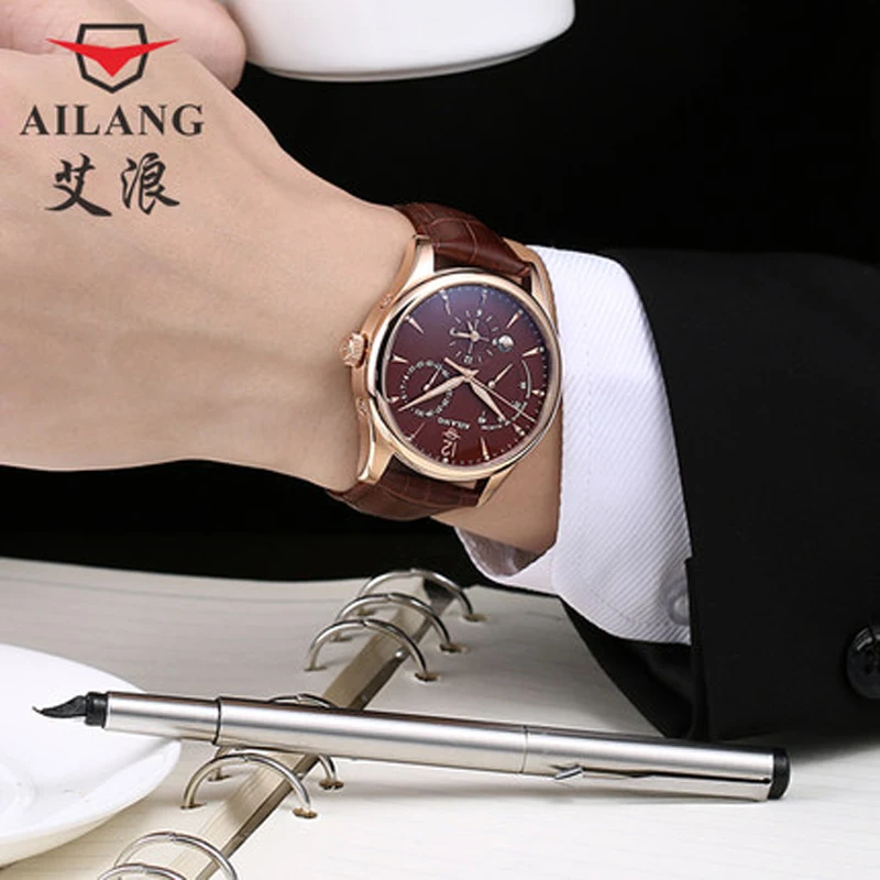 Heat! Часы AILANG мужские повседневные автоматические кожаные деловые с запасом