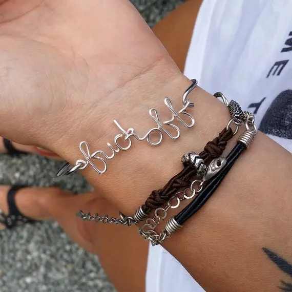 PINJEAS 2018 new DIY Custom Name Bracelet handmade Wire Wrap Personalized letter Any Word Minimalist Bangle woman Gift Jewelry | Украшения