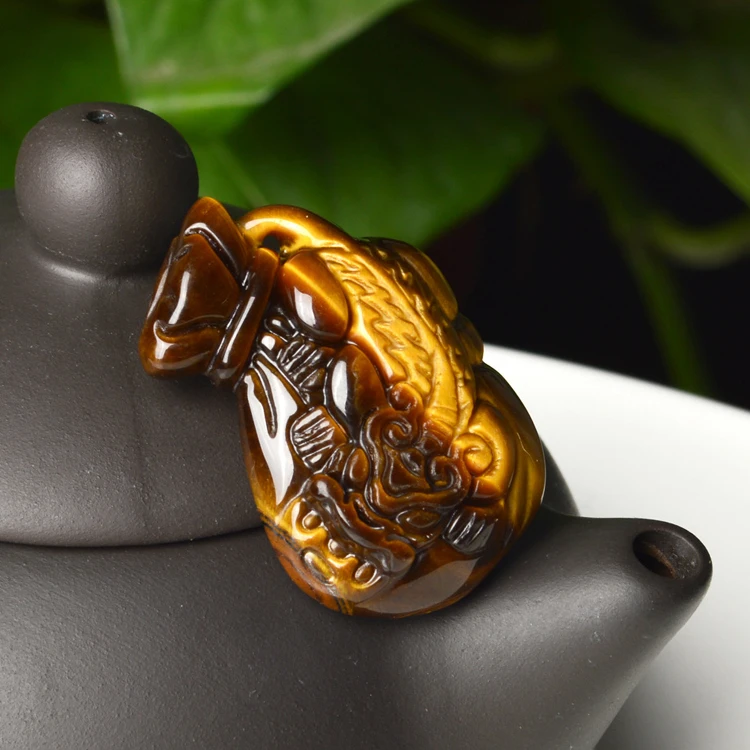 Натуральный тигровый глаз драгоценный камень ручной резной Деньги сумки кулон