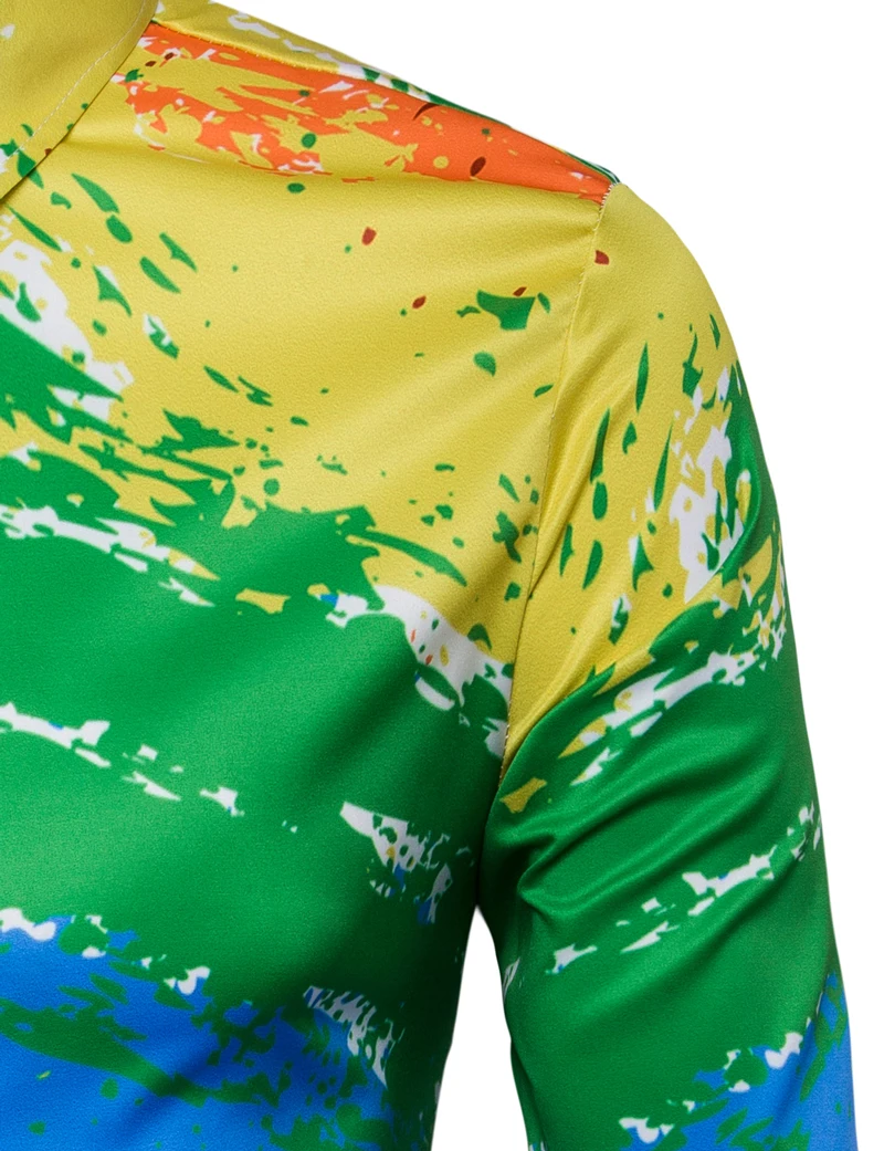 Мужская приталенная рубашка с длинным рукавом Повседневная белая принтом брызг