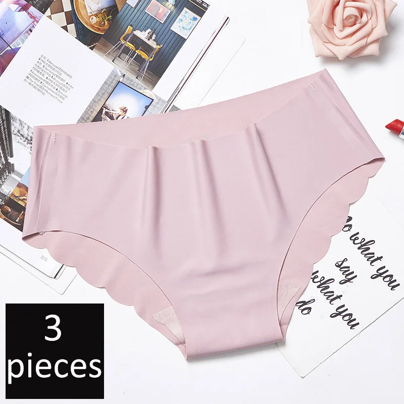 F 3pcs Модные женские бесшовные трусы, ультратонкое нижнее белье, сексуальные стринги, трусики со средней талией, женские трусы, нижнее белье, 3 шт.# F - Цвет: F 3pcs