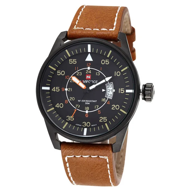 brown black black NAVIFORCE Топ люксовый бренд спортивные часы мужские модные кварцевые часы с датой мужские водонепроницаемые армейские военные часы Relogio masculino - Цвет: brown black black