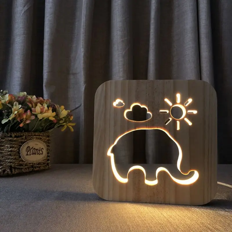 3D деревянные ночные светильники собачья лапа кошка животное LED лампа USB питание