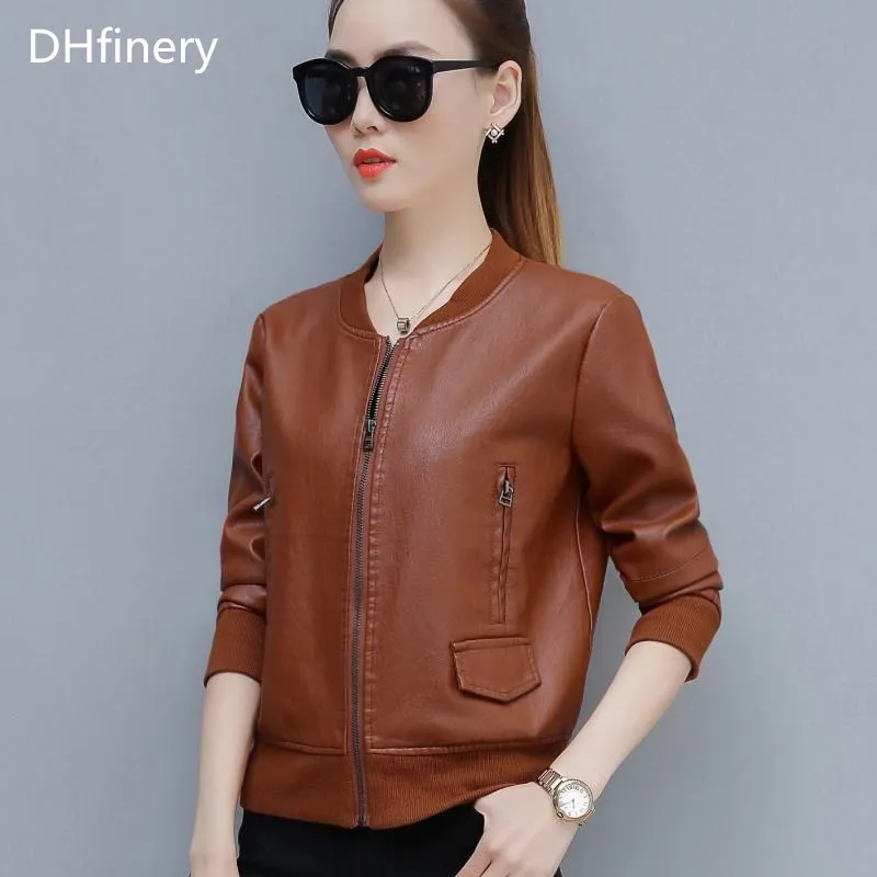 DHfinery женская кожаная куртка обхват груди 95 120 см тонкая мотоциклетная из