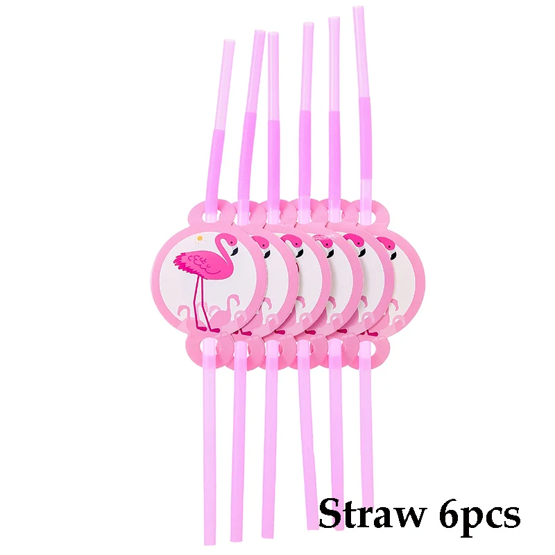 straw 6pcs Фламинго тема одноразовая посуда День рождения украшение детская тарелка чашки шапки скатерть воздушный шар флаг набор соломинок для вечеринок - Цвет: straw 6pcs