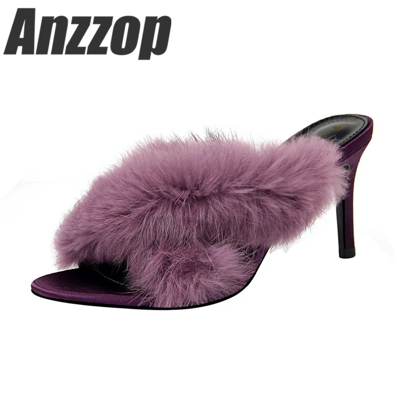 2019 г. Новые Модные Элегантные женские Роскошные туфли на шпильке с кроличьим
