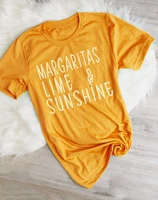 margaritas lime and sunshine beach day drinking t shirt add salt and lime yellow pink women fashion slogan tumblr shirt tee tops