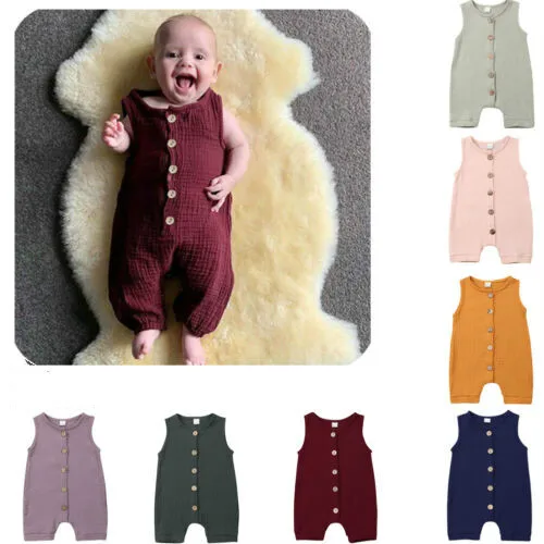 

Новое поступление 2019, летний хлопковый комбинезон для новорожденных мальчиков и девочек, комбинезон без рукавов на пуговицах, комбинезон, п...