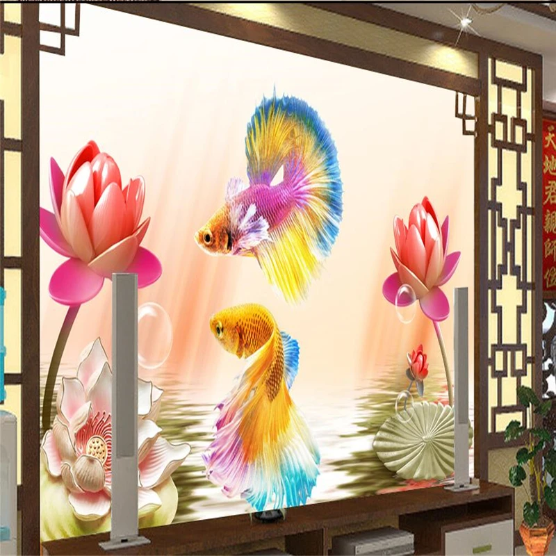 Wellyu Золотая рыбка цвет лотоса резьба 3D ТВ фон на заказ большой fresco экологические