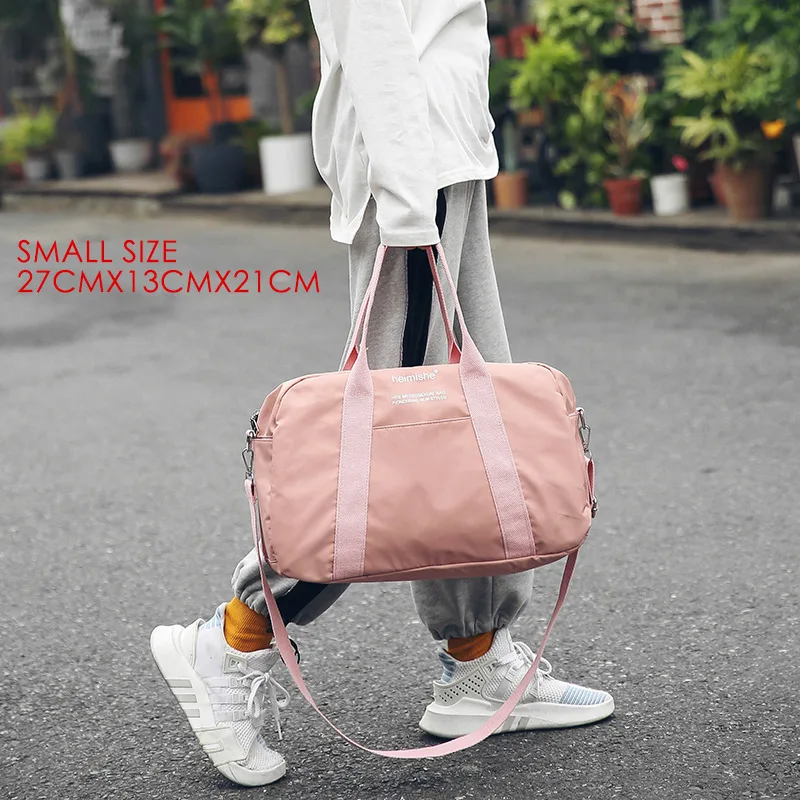 Pink-Small Уличная сумка для путешествий на коротком расстоянии, Женская Портативная сумка для багажа, легкая мужская однотонная нейлоновая спортивная сумка - Цвет: Pink-Small