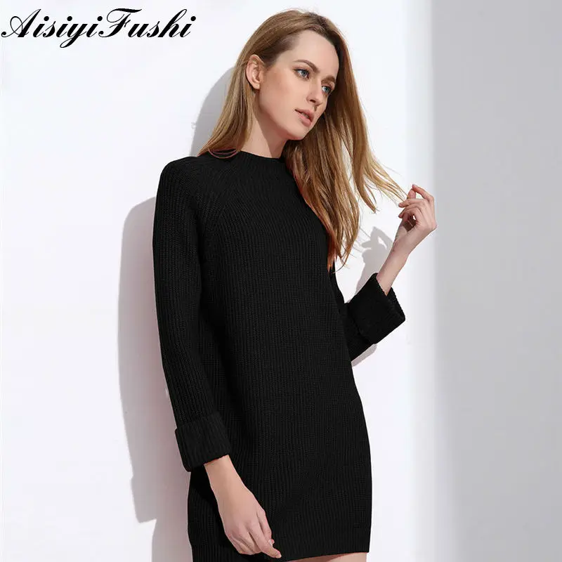 Women Sweater Oversize Pullovers Loose Knitting Long Sleeve Solid Color Slim Elastic Dress Autumn Robe Pull Hiver | Женская одежда