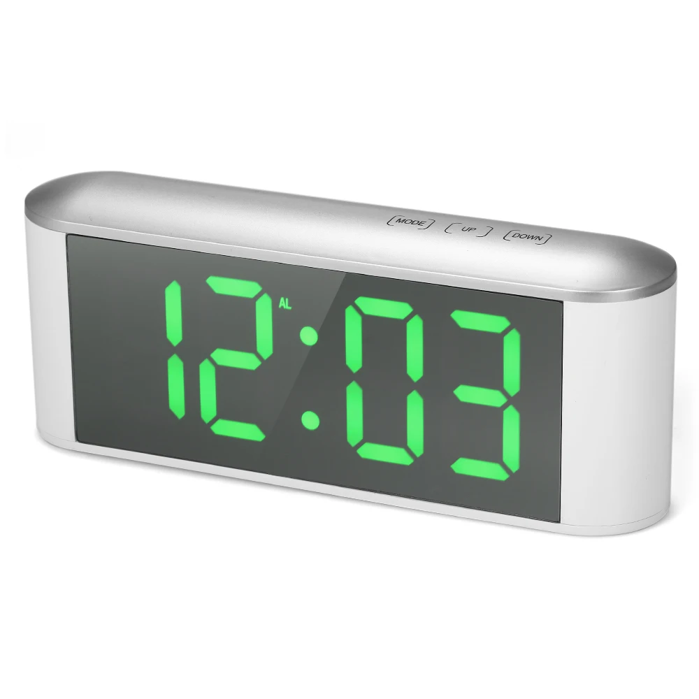 White and Green Настольные часы с питанием от USB, 12 H/24 H, с функцией повтора сигнала, регулируемый светодиодный, с подсветкой, цифровой будильник, с сенсорным управлением, светодиодный, зеркальные часы - Цвет: White and Green