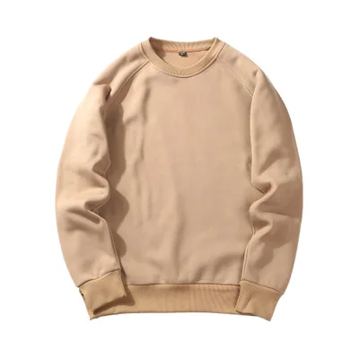 KHAKI MFERLIER мужские толстовки флисовые теплые 5XL 6XL Большие размеры большие осенние однотонные толстовки хлопковый пуловер пальто без капюшона черный - Цвет: KHAKI