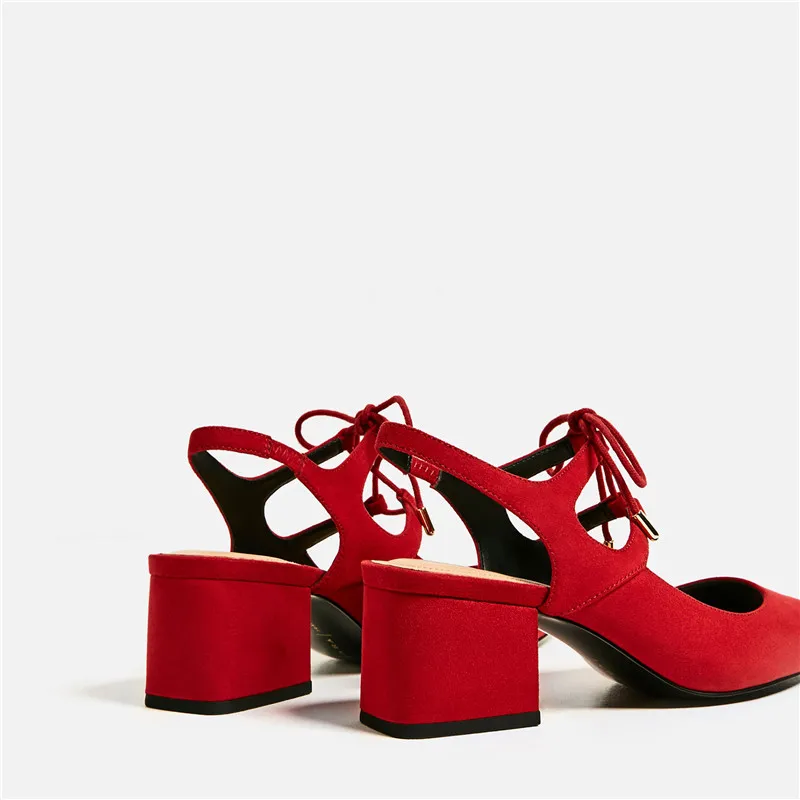 Брендовая обувь женские летние красные туфли-лодочки со шнуровкой на среднем