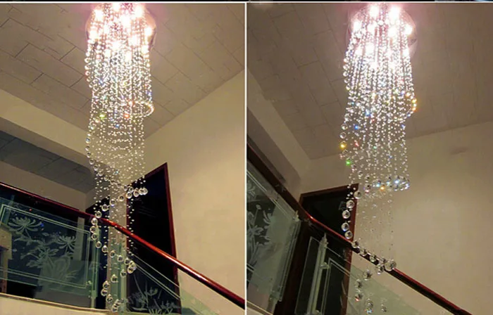 Вращающиеся лестницы люстры виллы Современные хрустальные двойные светильники