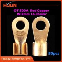 50pcslot ot 200a 10 2mm dia red copper circular splice crimp terminal wire naked connector for 16 35 square cable